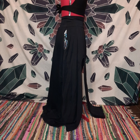 Custom OOAK maxi skirt with double thigh slits Smooth Black Spandex SMALL - Picture 9 of 13